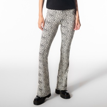 Flared broek creme zwarte stippen model