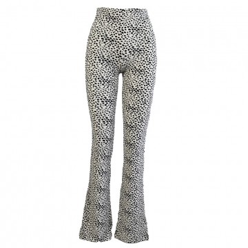 Flared broek creme zwarte stippen